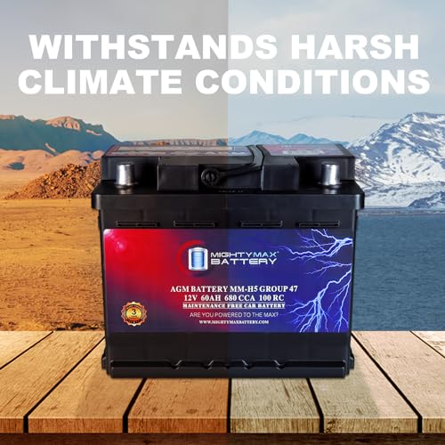 Mighty Max Battery MM-H5 Start and Stop Car Battery, Group Size 47, 12V 60 AH, AGM E711958
