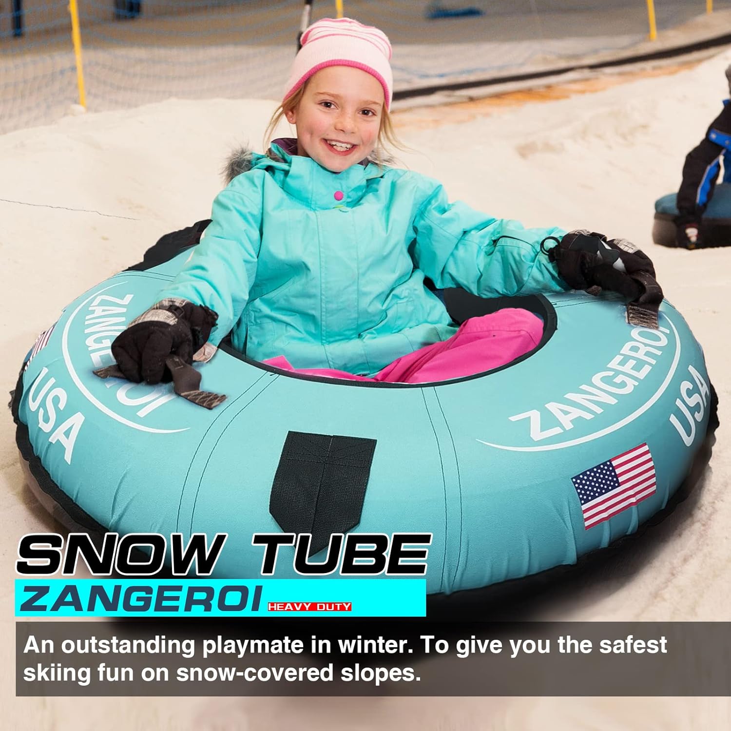 Heavy Duty Inflatable Snow Tube Sled for Kids and Adults with Cover, 47 Inch Blue G55355