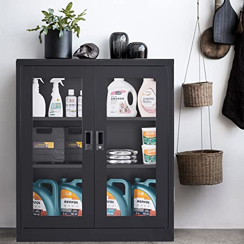 SISESOL Metal Storage Cabinet with 2 Adjustable Shelves, 36" H E162