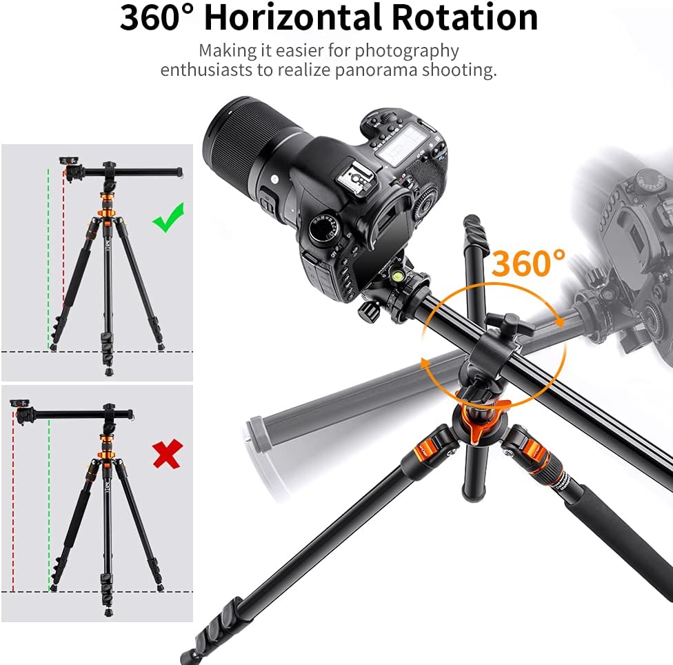 K&F Concept 78 inch DSLR Camera Tripod with Magnesium Alloy Center Column and Extension Arm Kit B604