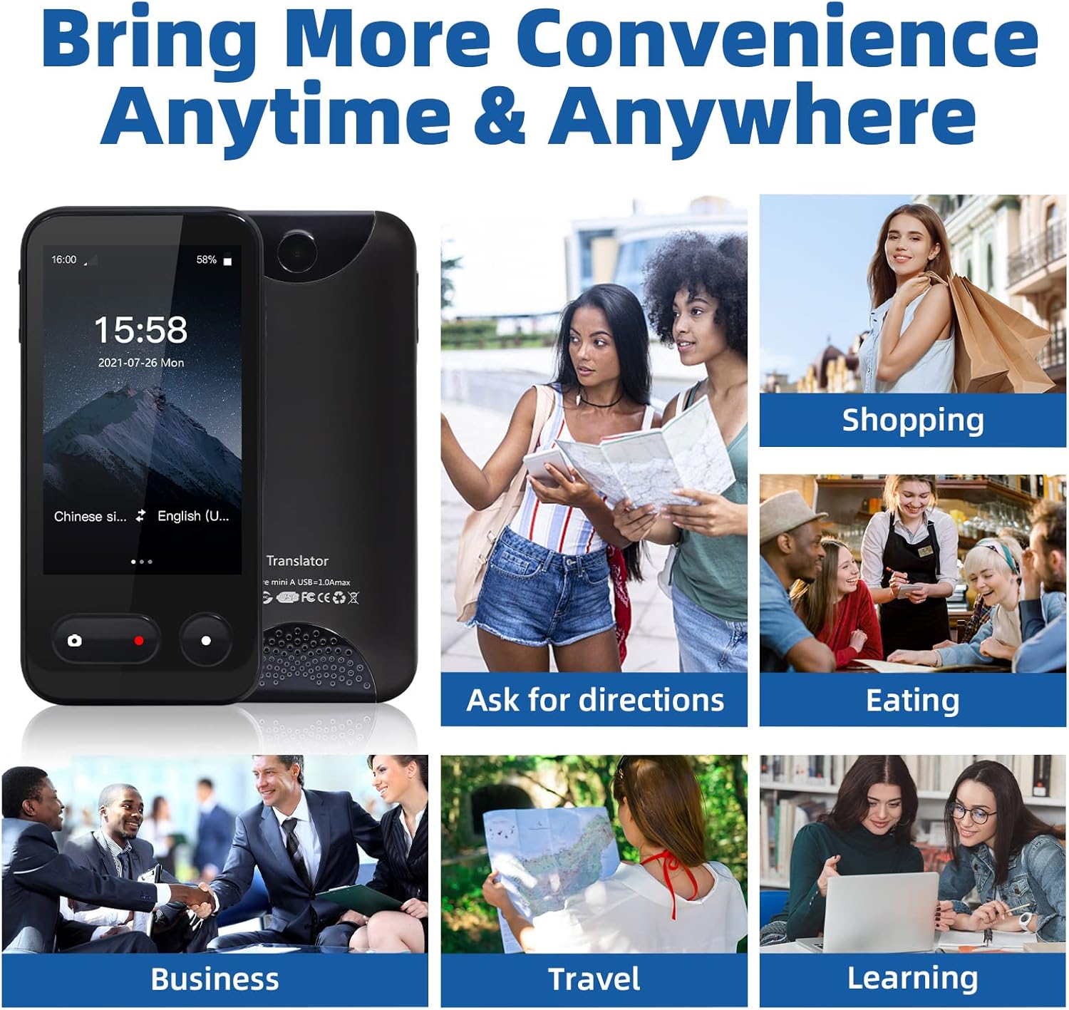 Language Translator Device, 138 Languages, Portable Two-Way, WiFi & SIM Q873