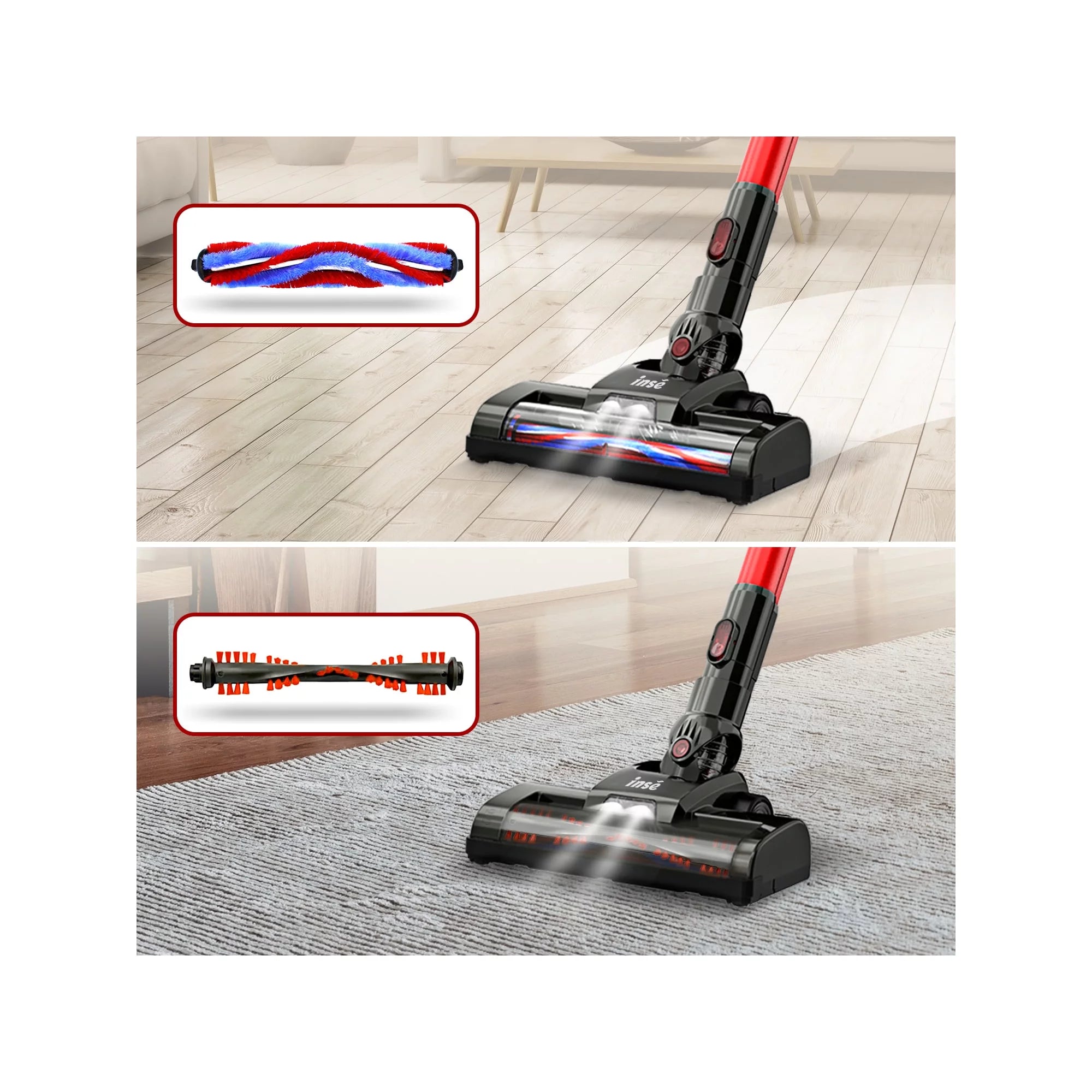 INSE 4-in-1 Stick Vacuum Cordless, 160W 12KPa Rechargeable Handheld for Home Carpet Pet Hair M6557