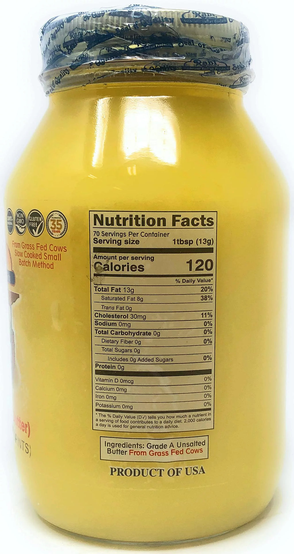 Rani Ghee Pure & Natural from Grass Fed Cows Clarified Butter 32oz Glass Jar H3910