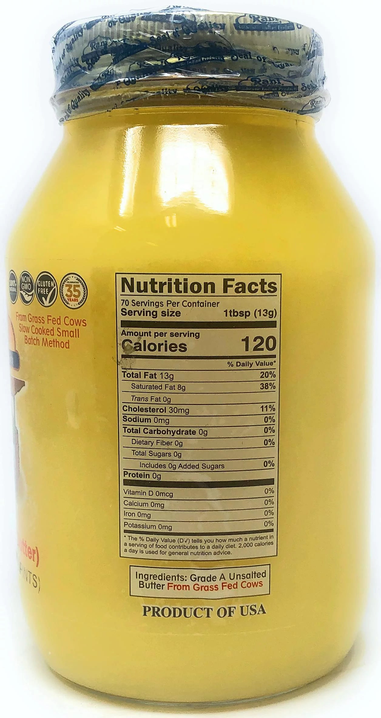 Rani Ghee Pure & Natural from Grass Fed Cows Clarified Butter 32oz Glass Jar H3910