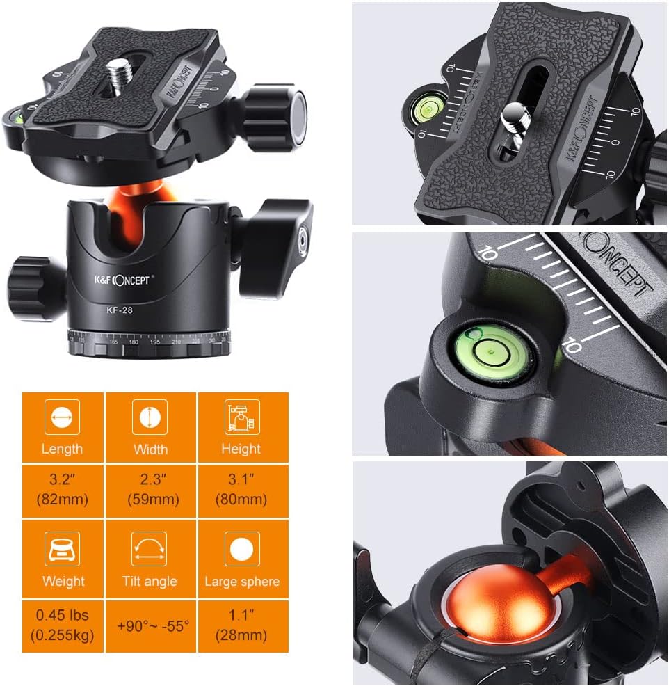 K&F Concept 62 inch DSLR Camera Tripod K254A1+BH-28L Lightweight Aluminum Detachable Monopod F5332