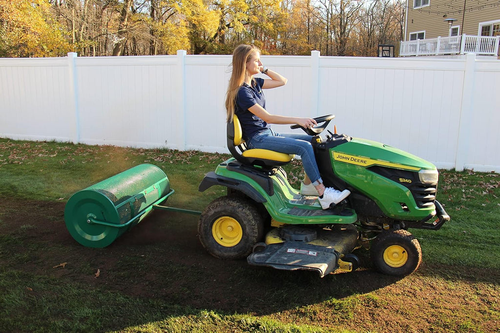 Landzie Lawn & Garden Spreader - 44 Inch Heavy Duty Metal Mesh Push/Tow Spreader for Compost, Peat Moss, Top Soil, Mulch B67611