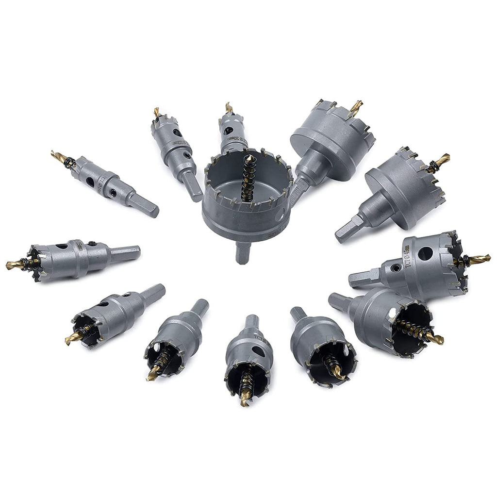 REETAI-FOUR 13Pcs TCT Hole Saw Kit,Tungsten Carbide Tipped Hole Saw Set, Hole Cutter Heavy Duty for Stainless Steel. (3/4-2-15/16)