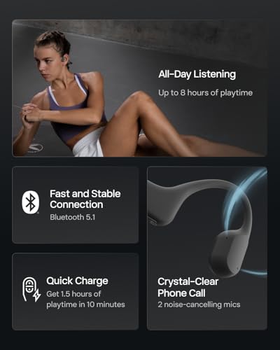 SHOKZ OpenRun Open-Ear Bone Conduction Sport Headphones, Sweat Resistant, Black B872