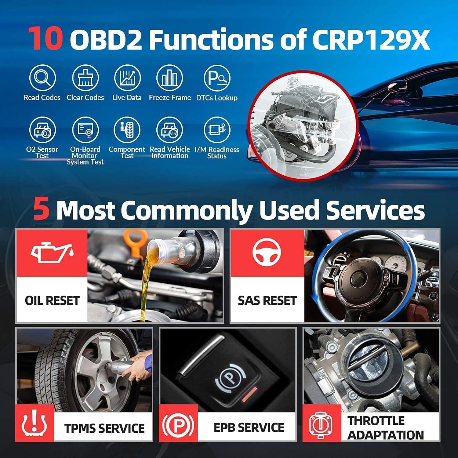 LAUNCH CRP129X OBD2 Scanner, Car Diagnostic Tool with ABS SRS and Reset Functions F22247