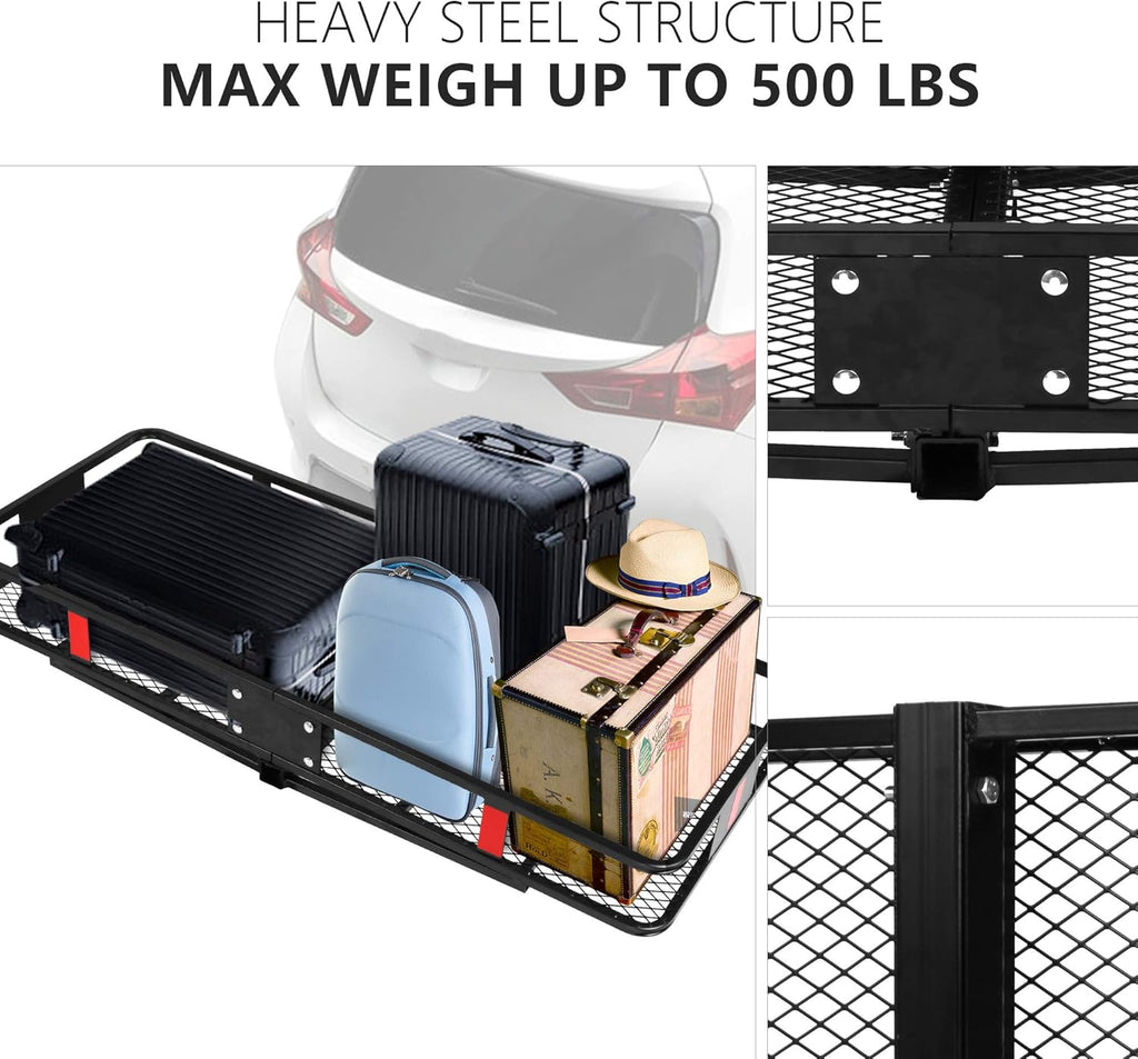 CARSTY 60" x 24" x 6.5" Hitch Mounted Folding Cargo Carrier, 500LBS Capacity, Black V477125