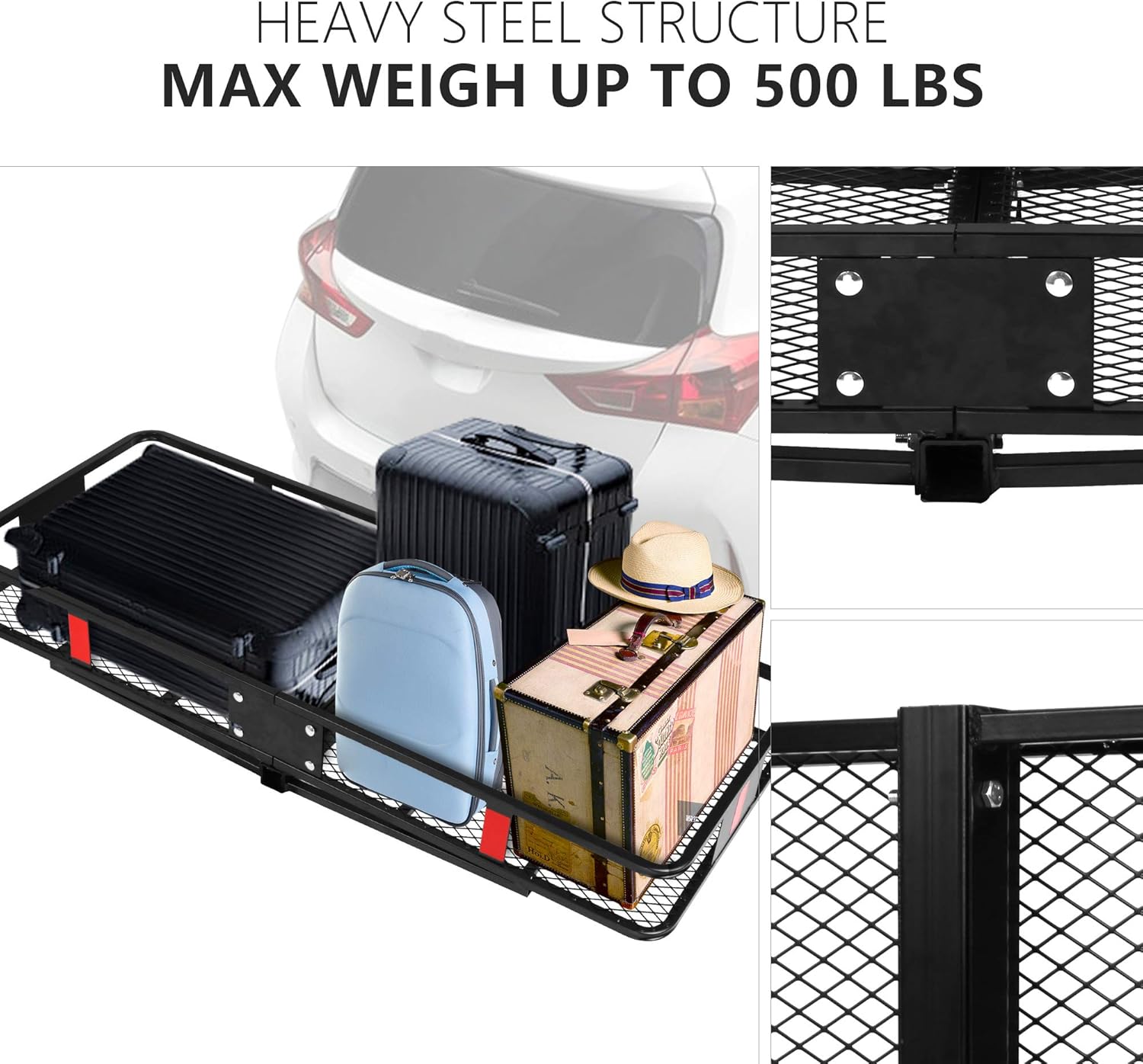 CARSTY 60" x 24" x 6.5" Hitch Mounted Folding Cargo Carrier, 500LBS Capacity, Black V477125