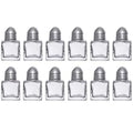 (Set of 12) Mini Salt and Pepper Shakers, 0.5 oz / 1/2 oz Glass Cube Body Restaurant Salt and Pepper Shakers by Tezzorio