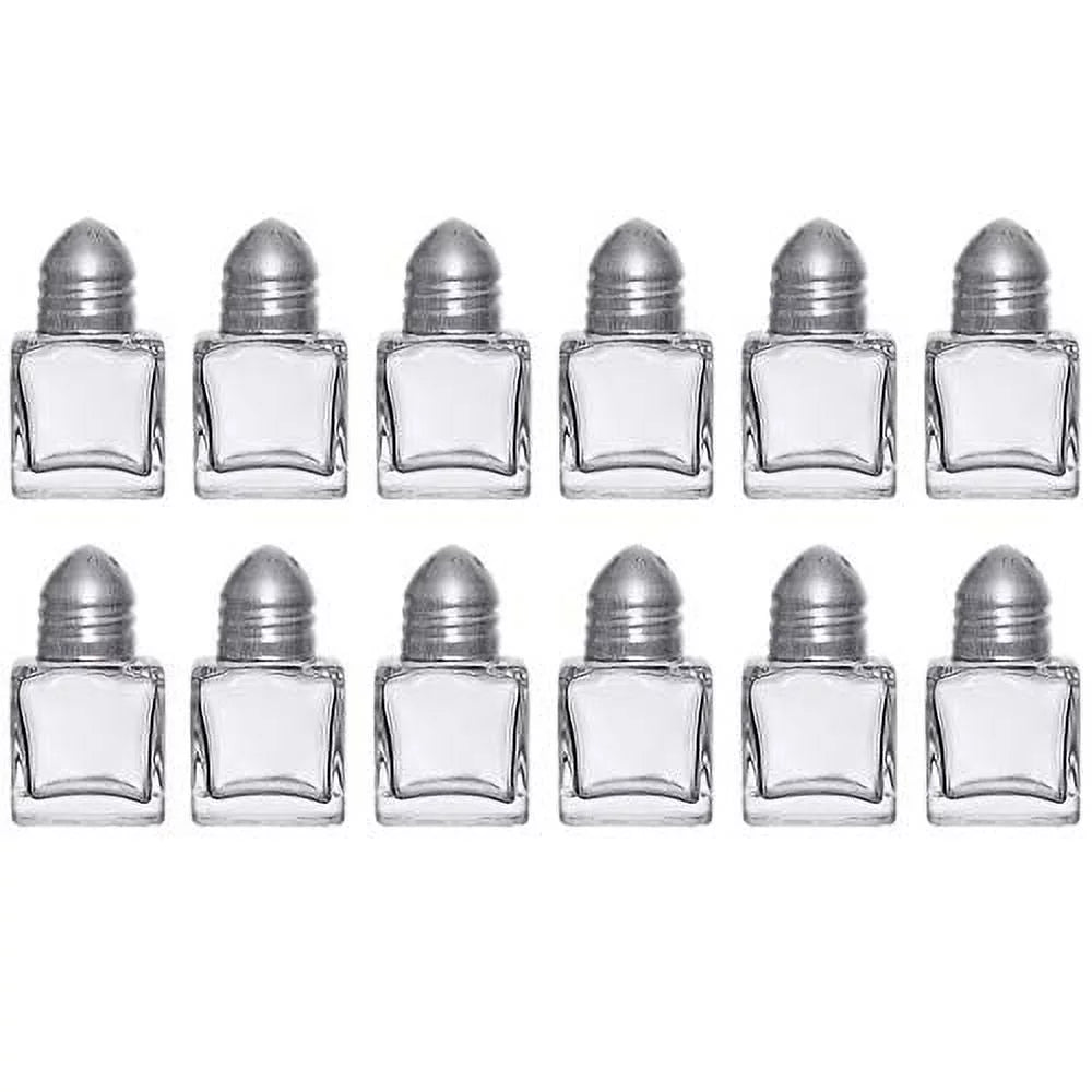 (Set of 12) Mini Salt and Pepper Shakers, 0.5 oz / 1/2 oz Glass Cube Body Restaurant Salt and Pepper Shakers by Tezzorio