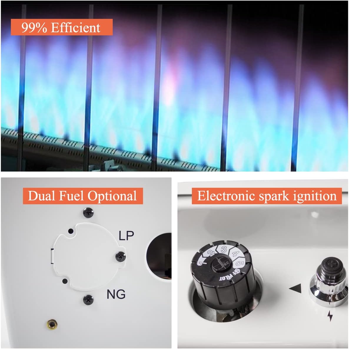UTY 30,000 BTU Dual Fuel Wall Heater for Indoor Use, Vent-Free, White C3495