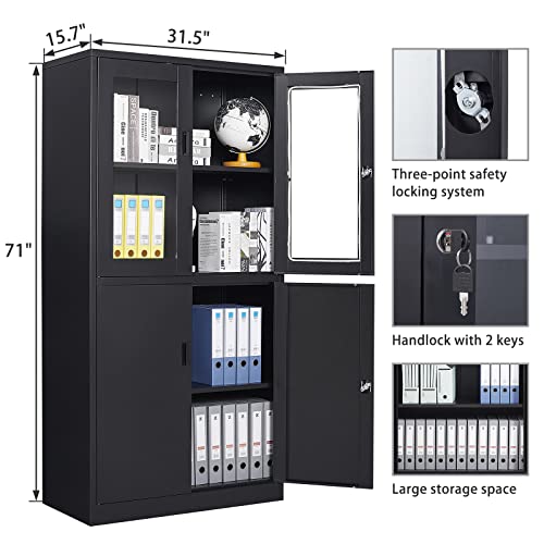 SISESOL Metal Storage Cabinet with 2 Adjustable Shelves, 36" H E162