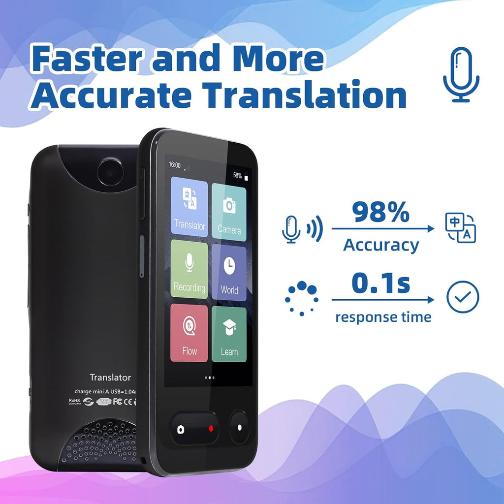 Language Translator Device, 138 Languages, Portable Two-Way, WiFi & SIM Q873