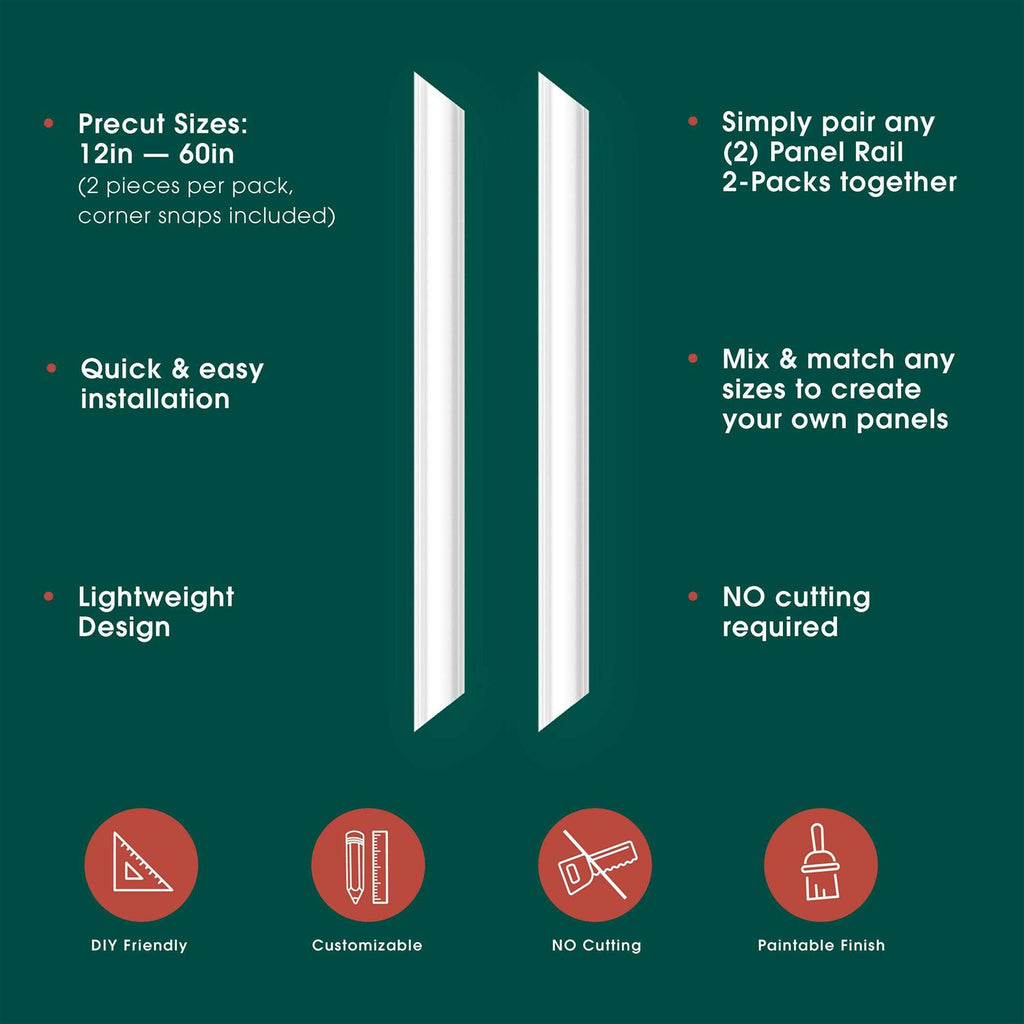BUILD and BATTEN 2 Pack Panel Rail Kit Unfinished Polystyrene Wall Panel Moulding Z570