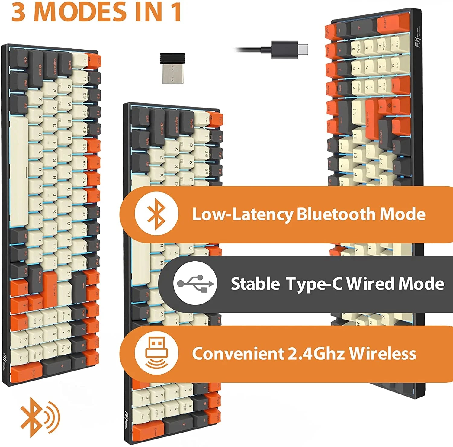 Wireless Mechanical Keyboard 100-Key Hot Swappable Brown Switch for Mac Windows Y126937