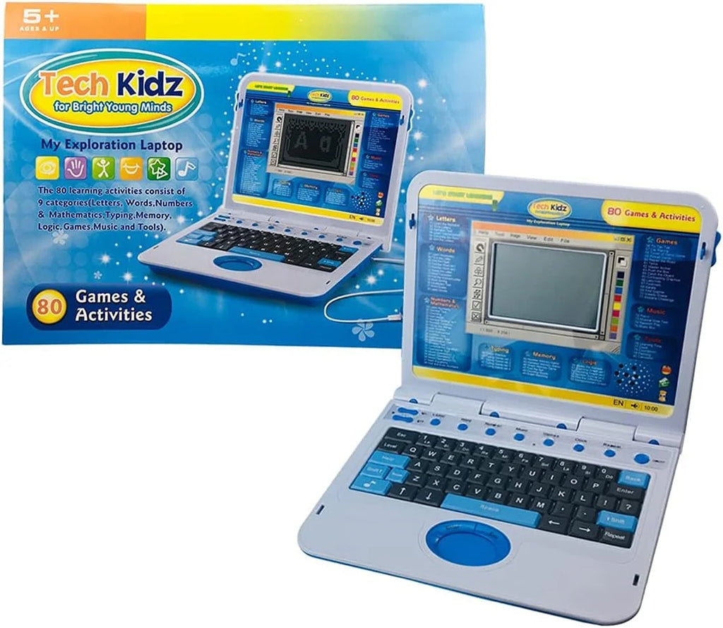 Tech Kidz My Exploration Toy Computer Educational Interactive Laptop for Kids, 80 Games, Blue, Ages 5+ Z750