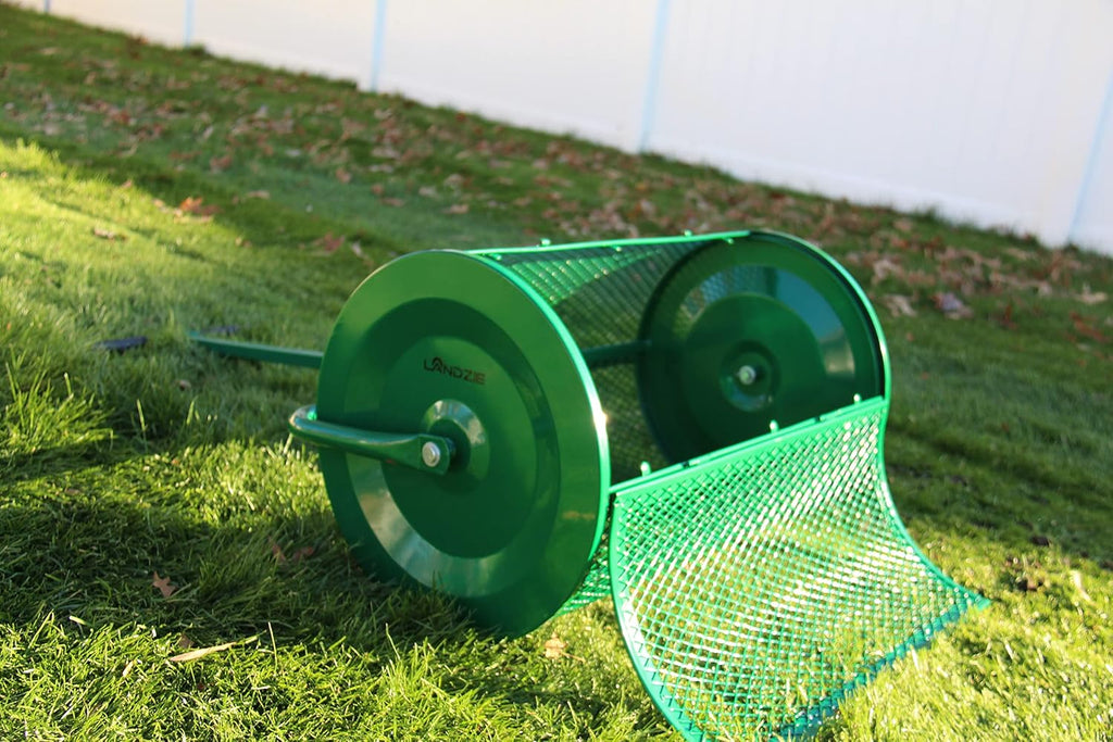 Landzie Lawn & Garden Spreader - 44 Inch Heavy Duty Metal Mesh Push/Tow Spreader for Compost, Peat Moss, Top Soil, Mulch B67611