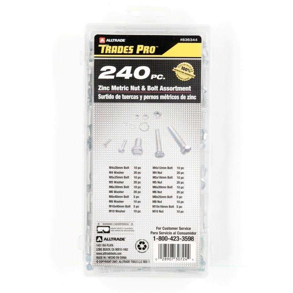 Tradespro 240 Piece Zinc Metric Nut and Bolt Assortment E2463