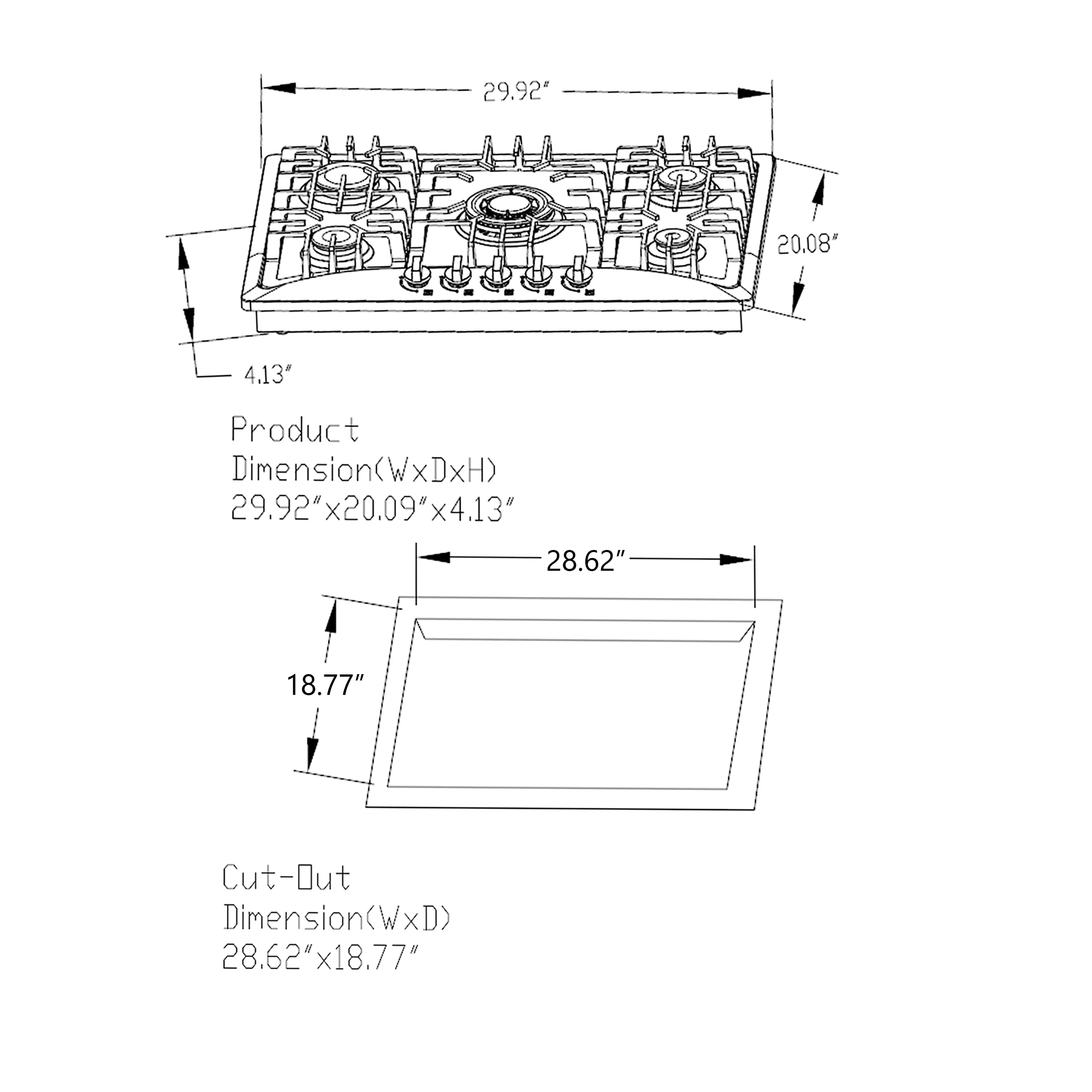 Empava 30 in. Built-in Gas Cooktop 30GC5B70C Q4635