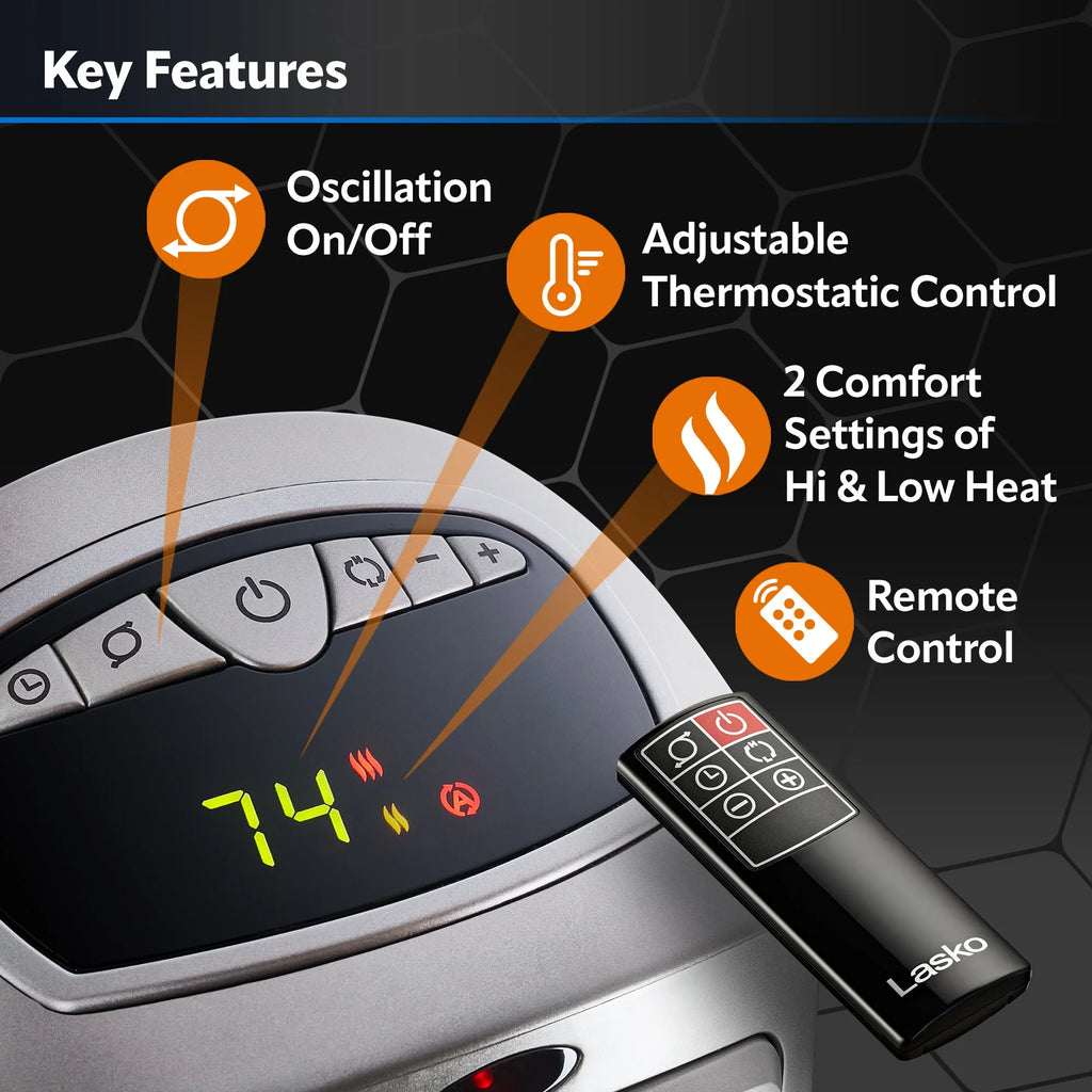 Lasko 23" 1500W Oscillating Ceramic Space Heater with Remote F14363