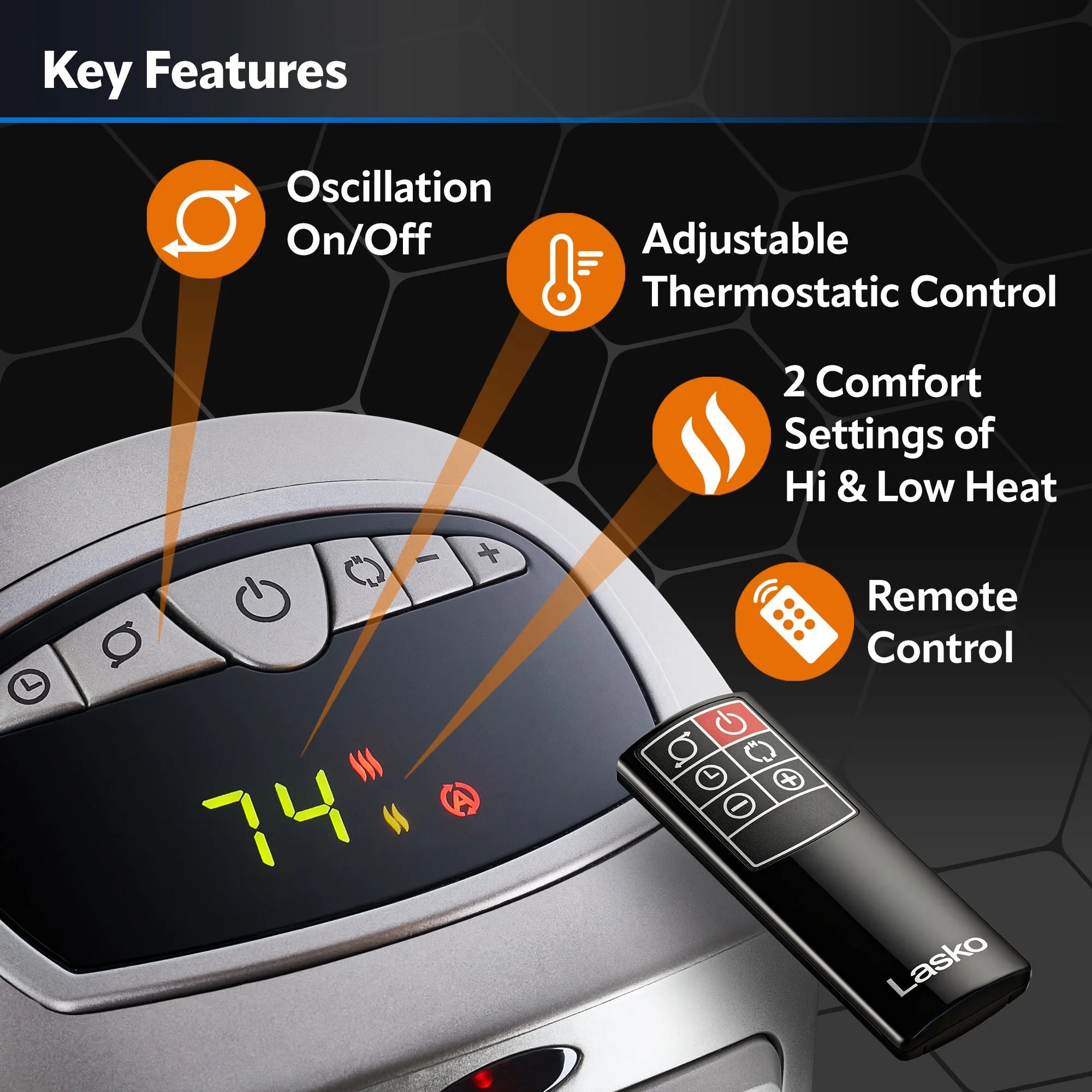 Lasko 23" 1500W Oscillating Ceramic Space Heater with Remote F14363