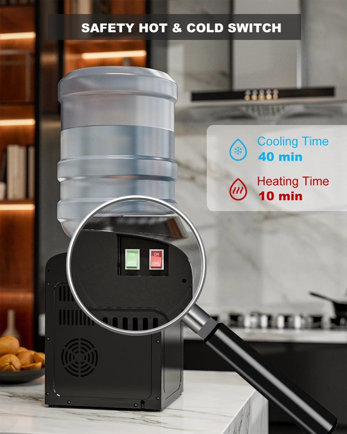 UMOMO Top Loading Water Cooler Dispenser for Home and Office, Hot & Cold, 3 or 5 Gallon, Black F9017