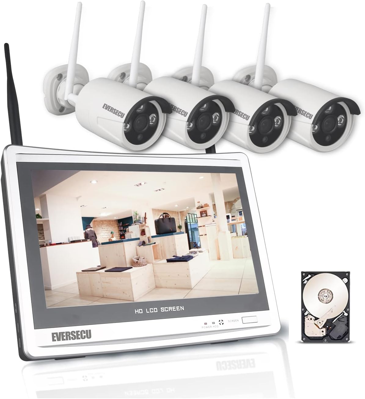 2K 3MP Home Security Camera System with 12 Inch Monitor & NVR, 1TB HDD P502861