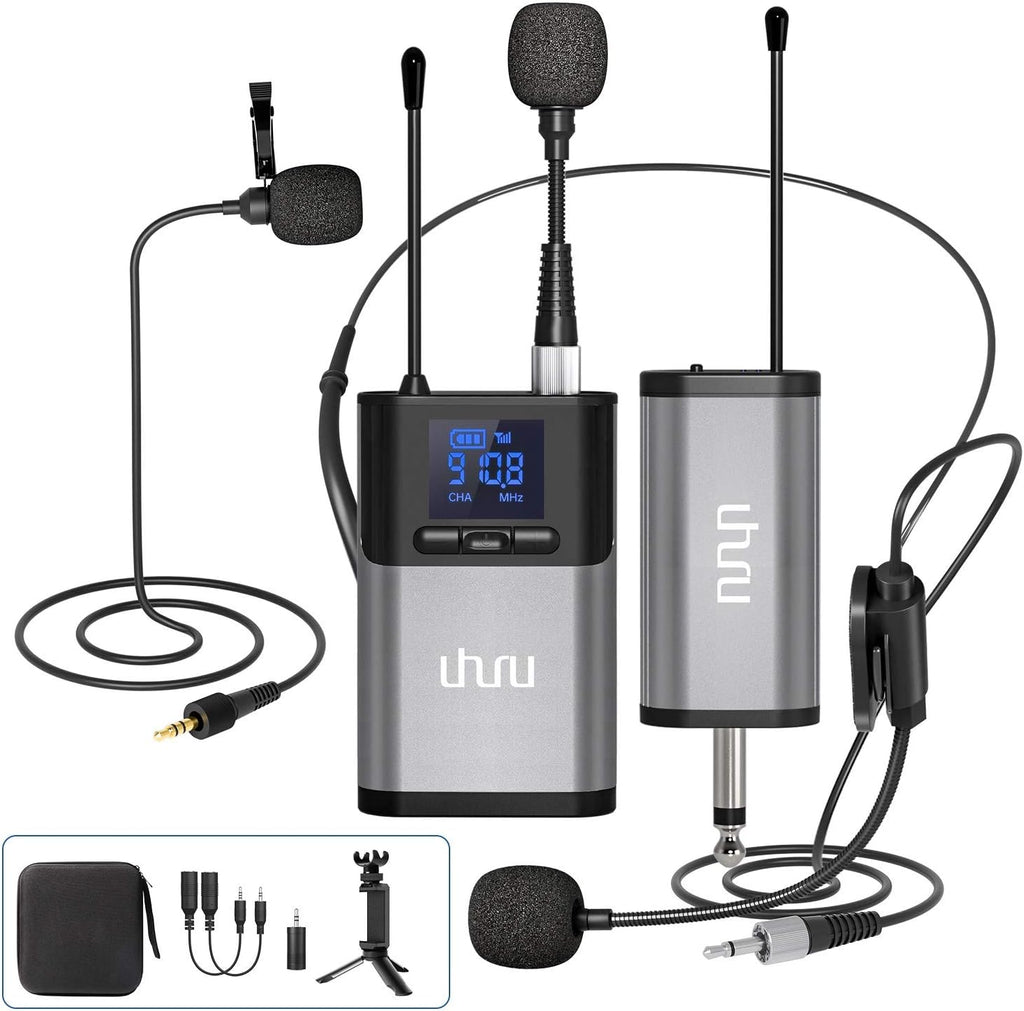 UHURU Wireless Lavalier Microphone 3 in 1 for Video Recording, Pack of 2 L628