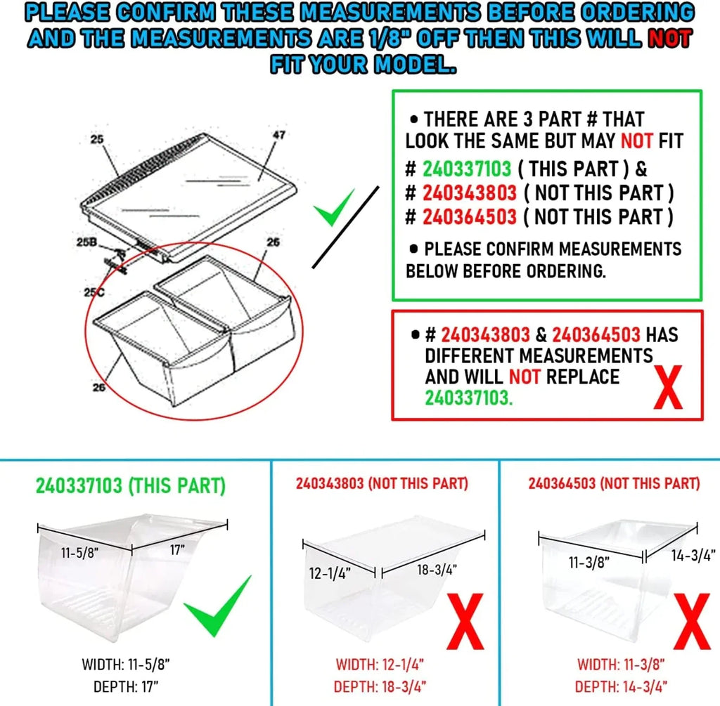 Lifetime Appliance 240337103 Crisper Bin Compatible with Frigidaire Refrigerator P811595