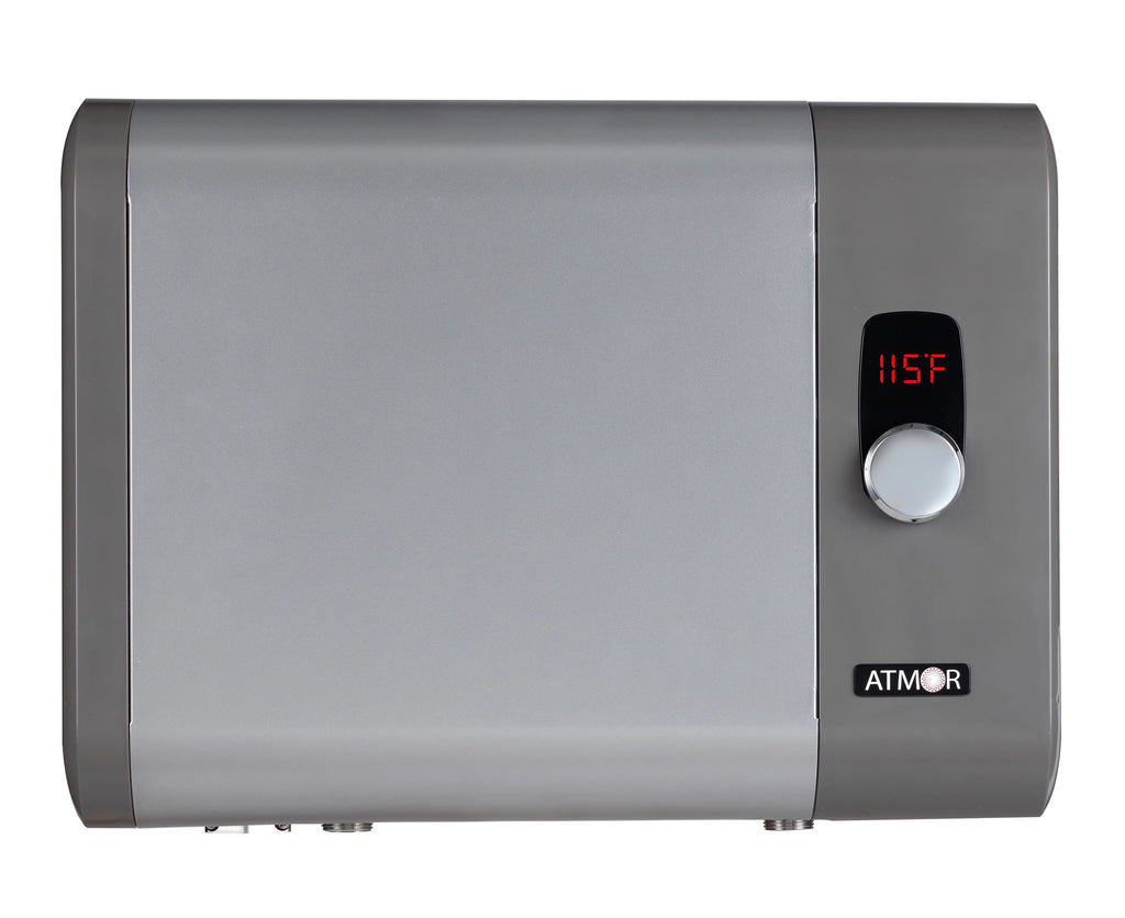 Atmor 29kW 5.4 GPM Electric Tankless Water Heater, ideal for 3 bedroom home, up to 6 simultaneous applications