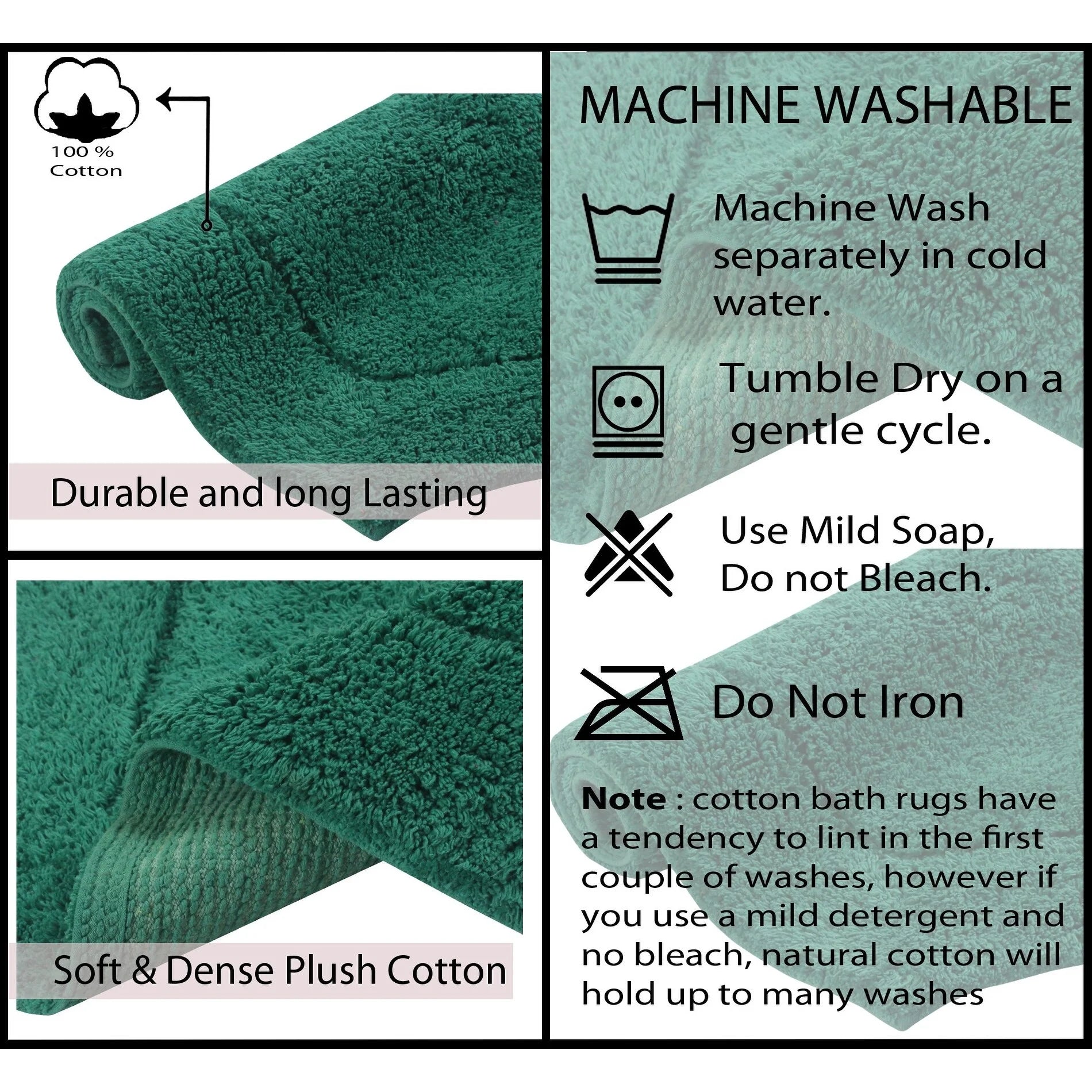 Home Weavers Waterford Collection 100% Cotton Tufted Bath Rug 5 Piece Set, Bottle Green E841409