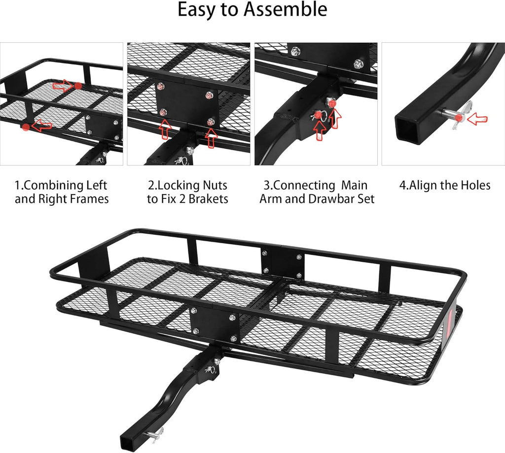 CARSTY 60" x 24" x 6.5" Hitch Mounted Folding Cargo Carrier, 500LBS Capacity, Black V477125