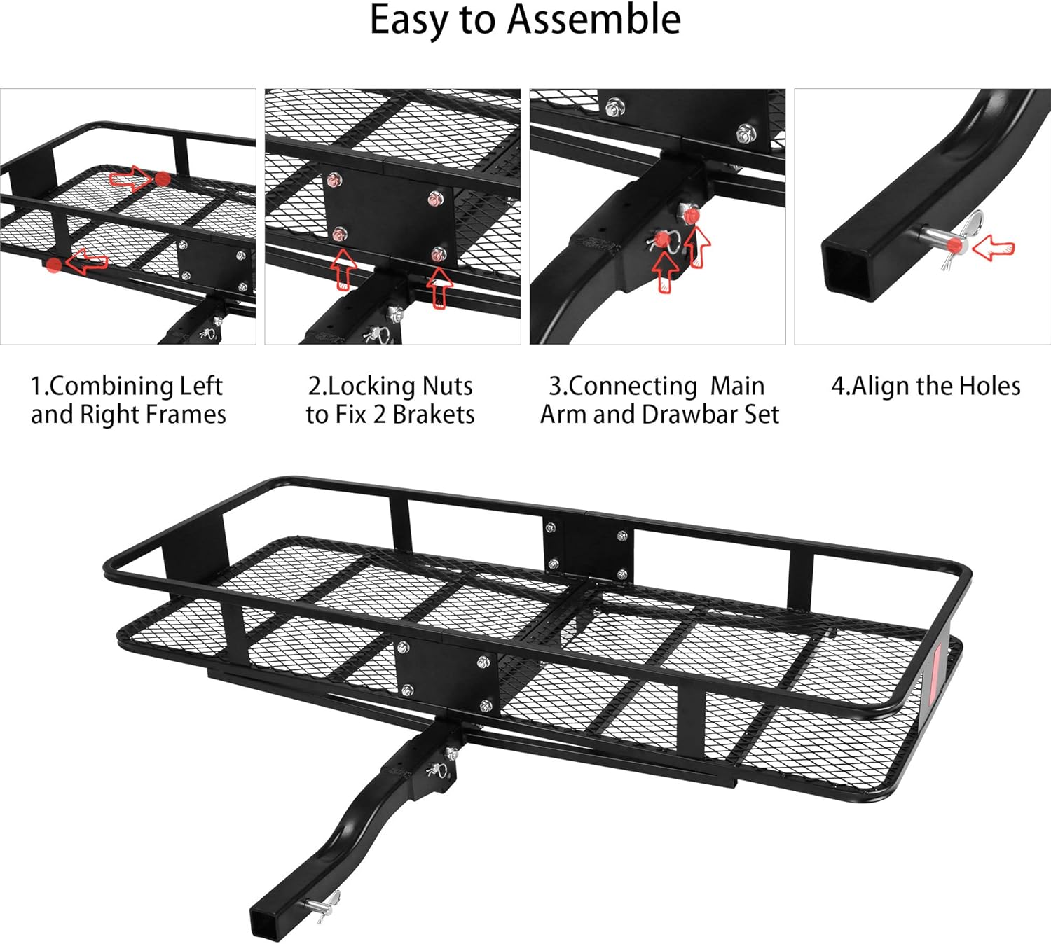 CARSTY 60" x 24" x 6.5" Hitch Mounted Folding Cargo Carrier, 500LBS Capacity, Black V477125