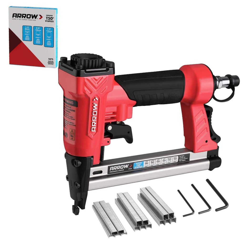 Arrow Pneumatic Staple Gun Oil-Free Upholstery Stapler with 3750 Pieces T50 1/4 - Shop Hardware Tools Online Store