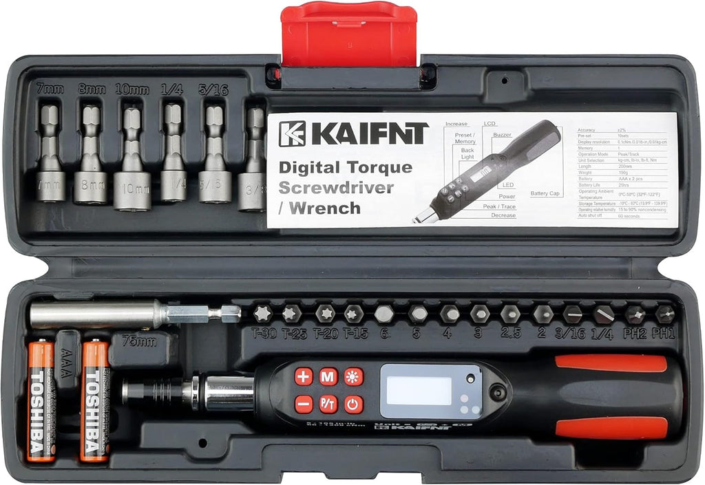 KAIFNT K551 Digital Torque Screwdriver/Wrench Set, 5-85 in·lbs, Dual Direction Q473934