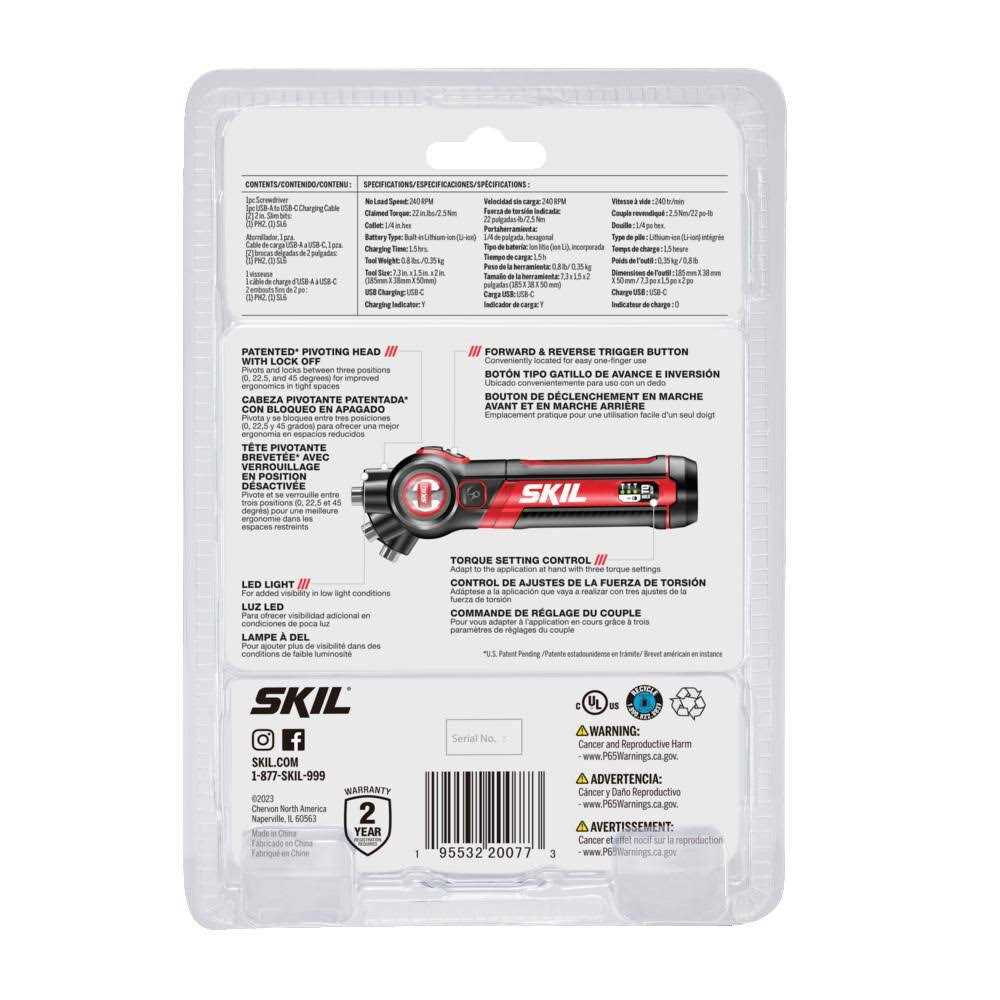 SKIL 4V Cordless Rechargeable Screwdriver with Bit Set SD5619-01 F435356