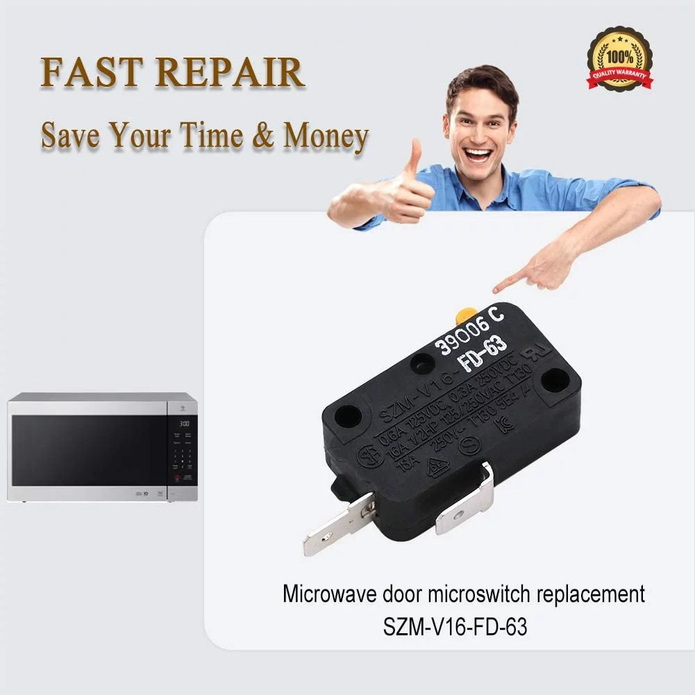 Primeswift SZM-V16-FD-63 Microwave Door Switch Replacement for LG GE Kenmore, 2 Pack R173818