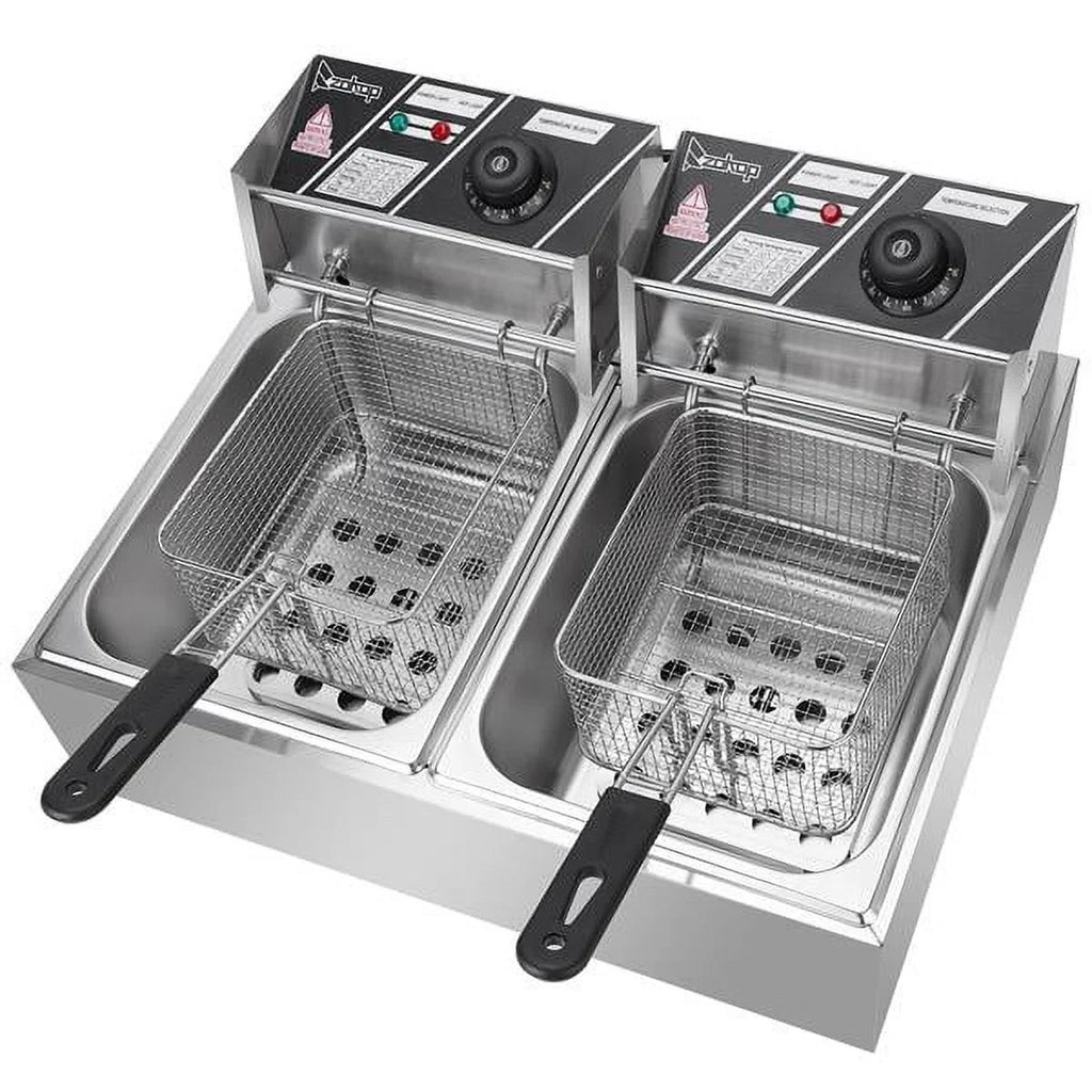 Mother's Day - Stainless steel double-cylinder electric fryer countertop Fryer Large space Fryer Electric Deep Fryer Countertop Deep Fryer Commercial Large Tank French Fries Fryer (12.7QT/12L 5000W )