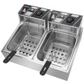 Mother's Day - Stainless steel double-cylinder electric fryer countertop Fryer Large space Fryer Electric Deep Fryer Countertop Deep Fryer Commercial Large Tank French Fries Fryer (12.7QT/12L 5000W )