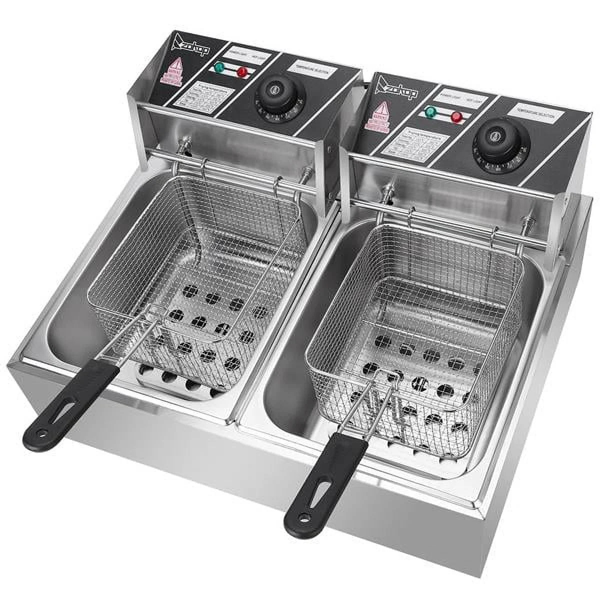 Mother's Day - Stainless steel double-cylinder electric fryer countertop Fryer Large space Fryer Electric Deep Fryer Countertop Deep Fryer Commercial Large Tank French Fries Fryer (12.7QT/12L 5000W )