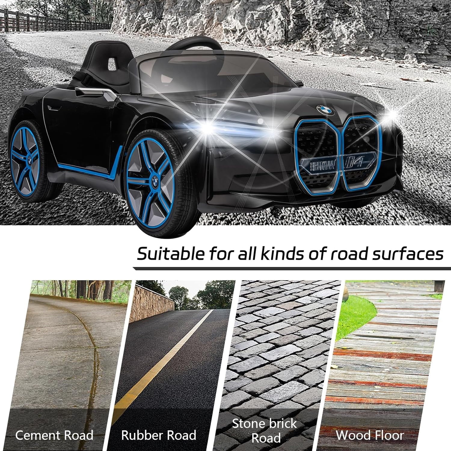 BMW i4 12V Kids Electric Ride-On Car with Remote Control, Black I207222