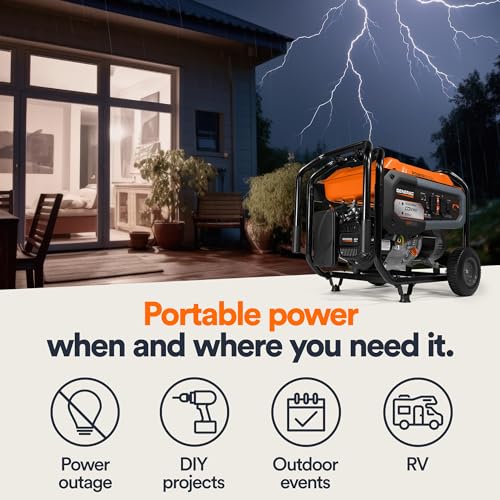 Generac 8000-Watt Gas-Powered Portable Generator with Electric Start, Orange/Black H399