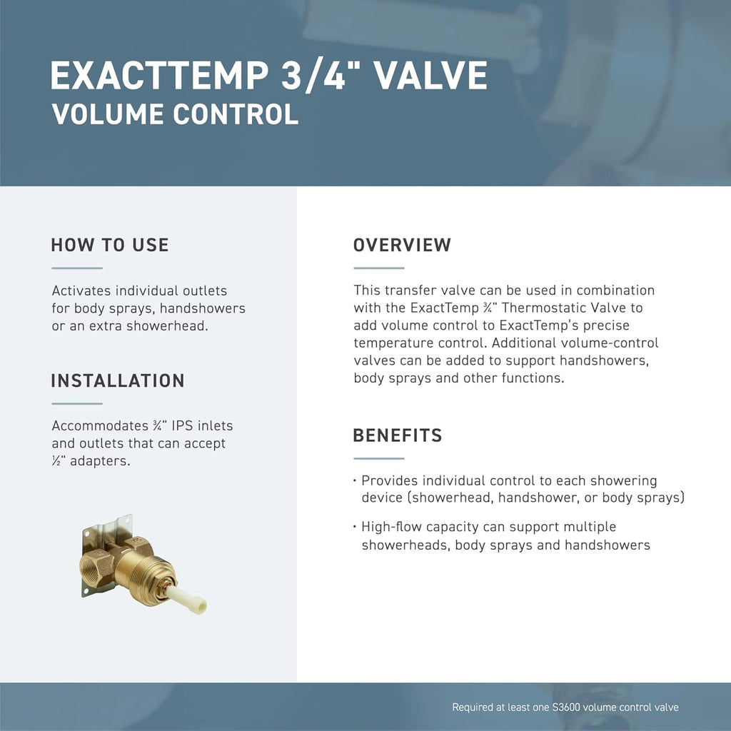Moen S3600 ExactTemp Volume Control Valve, 3/4-Inch IPS J913