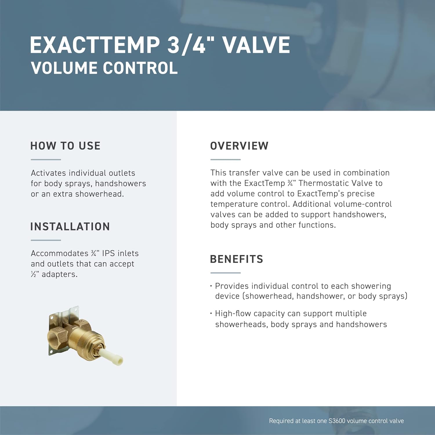 Moen S3600 ExactTemp Volume Control Valve, 3/4-Inch IPS J913