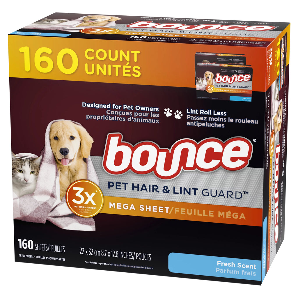 Bounce Pet Hair and Lint Guard Mega Dryer Sheets, Fresh Scent, 160 Ct W627