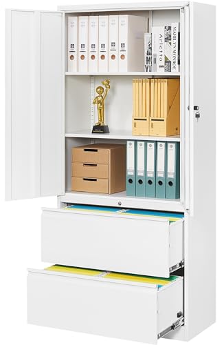 SISESOL Metal Storage Cabinet with 2 Adjustable Shelves, 36" H E162