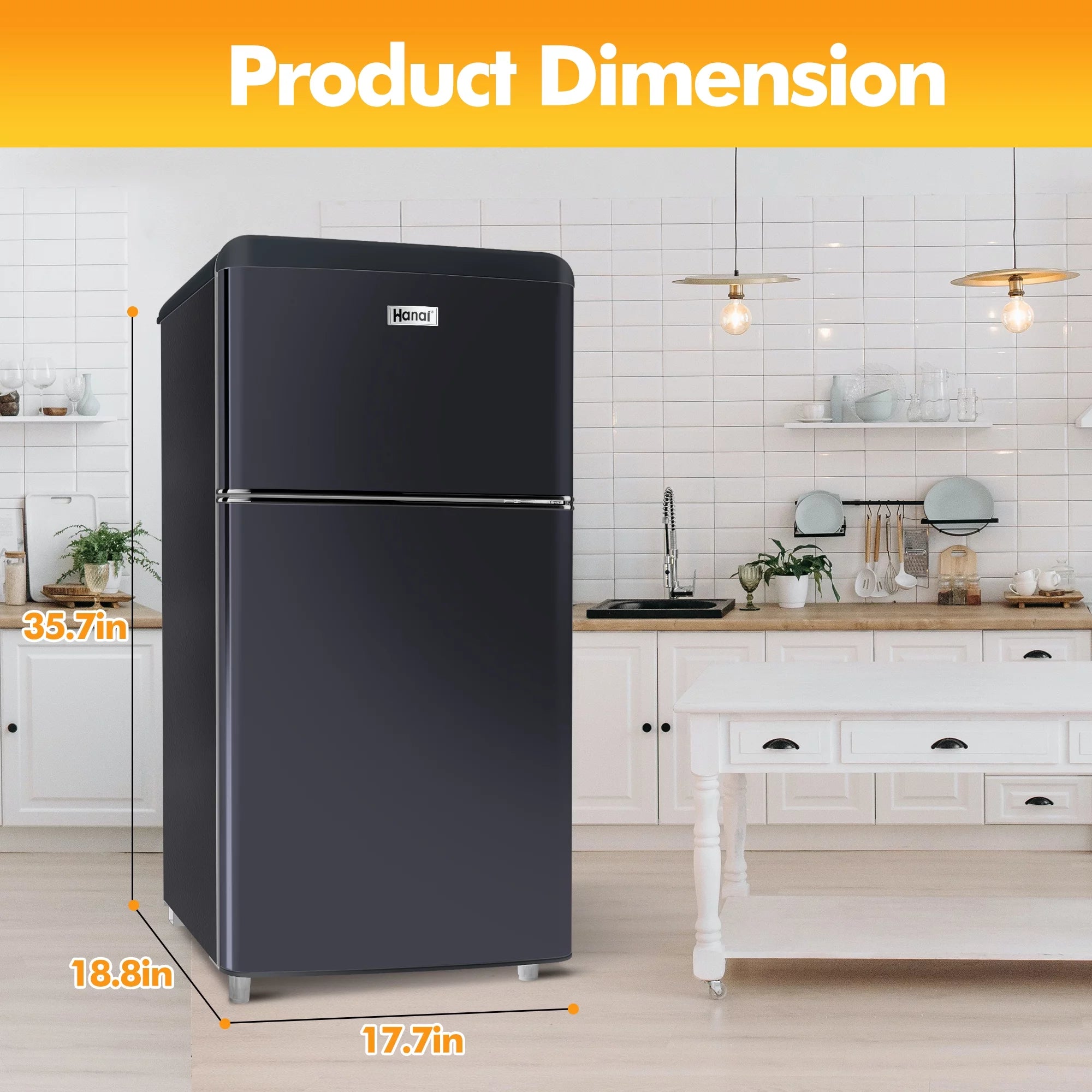 WANAI 3.5 Cu Ft Two Door Mini Fridge with Freezer, Black Y71847